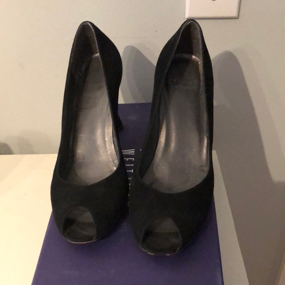 Stuart Weitzman black suede peep toe pumps - Picture 1 of 6